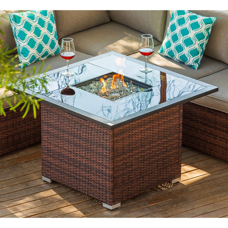Red Barrel Studio® Rainier Outdoor Wicker Propane Fire Pit Table